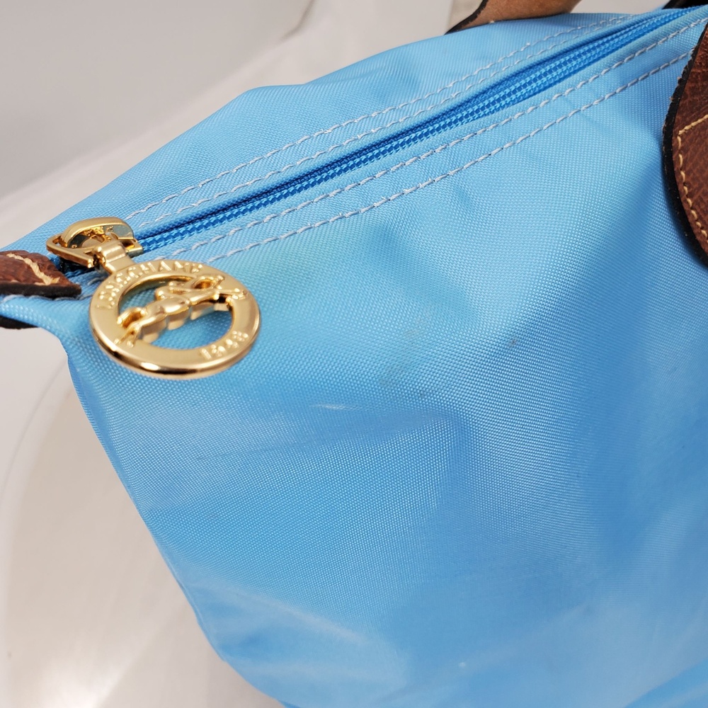Longchamp Le Pliage Large Nylon Large Shoulder Tote Bag Blue Brown Shopper - Picture 11 of 16
